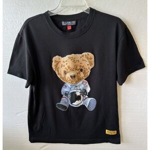 Black Pike T-Shirt Men's Large Teddy Bear Astronaut  Embroidered Short Sleeve